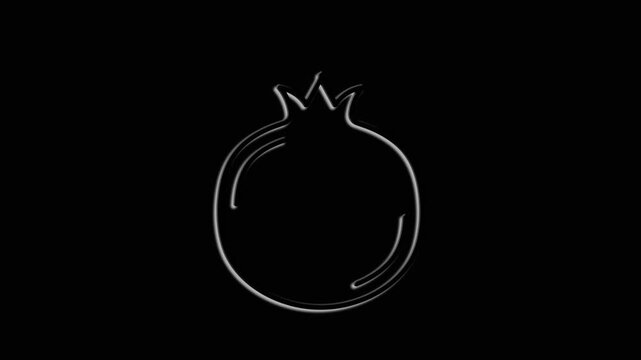 Animated pomegranate icon: minimalistic light outline, fruits on a black background, isolated from each other.