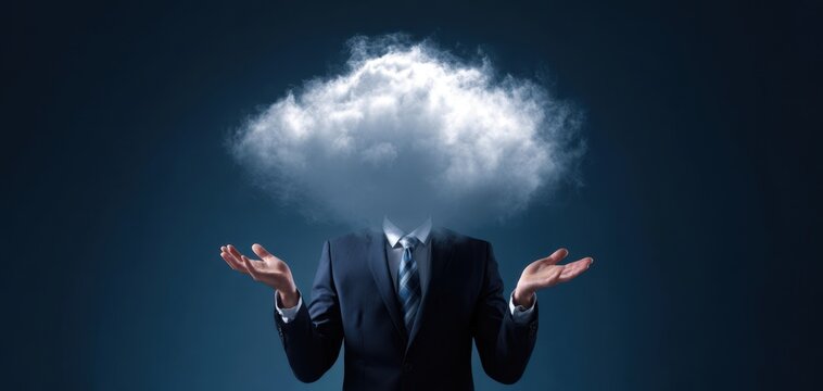 The Businessman with a Cloud Head Symbolizing Confusion and Cloud Computing in Modern Business