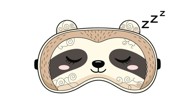 Adorable sloth themed sleep mask with a peaceful expression and pink cheeks accompanied by zzz sleep symbols for a cozy nap.