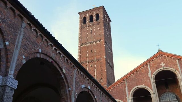 Nice zoom in view of church of Saint Ambrose (Basilica di Sant'Ambrogio), Milan, Lombardy, Italy
