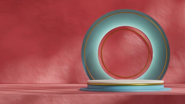pink terrazzo podium seamless loop shadow animation with dark purple red mimosa colored, rendering 3d footage template mockup