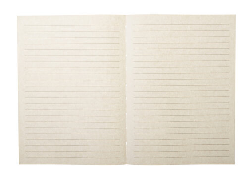 Empty blank brown beige sheet and lined notebook paper page isolated on transparent background. Paper texture. Horizontal lines. Perfect for stationery, office, or school designs and mockup.