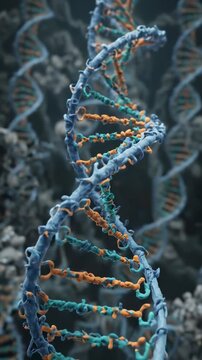 Deoxyribonucleic acid structure, vibrant molecular helix rotating, glowing bright light upon genetic code, signifying biological information transfer, cellular process, and scientific discovery.