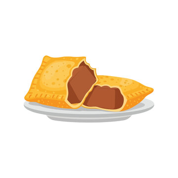 Hot Pocket Vector Illustration of Savory Snack on Plate Isolated on White Background