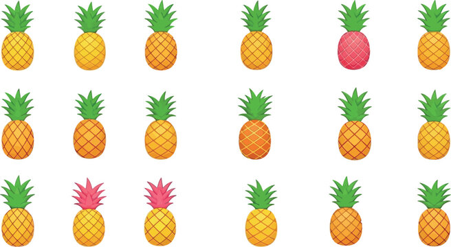 Colorful pineapples on white background fruit pattern
