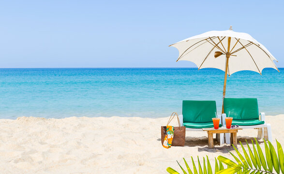 Tropical summer beach background, relaxing by the sea, summer holiday, travel industry