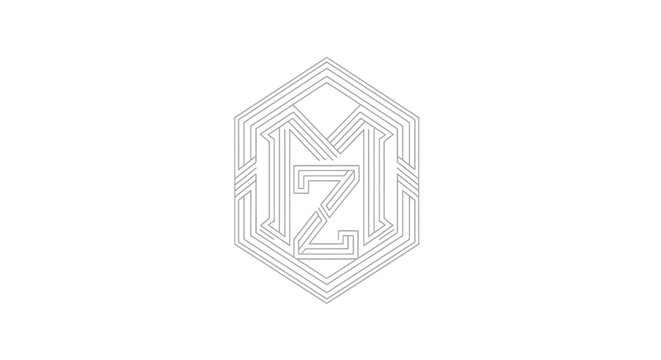 Intricate M Z monogram in geometric hexagonal logo