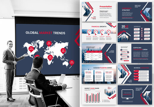 Modern Red Corporate Business Presentation Template with Global Financial Market Theme