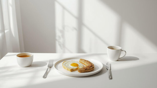 Breakfast table with coffee tea bread cake and sweet pastries served on a plate