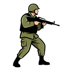 Fototapeta premium Soldier with rifle in uniform, ready for action, military concept