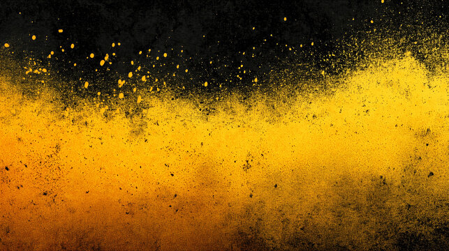 Abstract Yellow Dust Explosion on Dark Background, Golden Powder Particles Cloud, Dramatic Energy Burst Texture, Artistic Grunge Background for Design