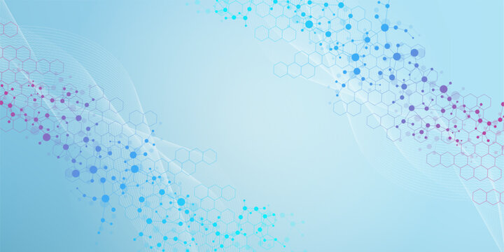 Structure molecule and communication Dna, atom, neurons. Science concept for your design. Connected lines with dots. Medical, technology, chemistry, science background. illustration.