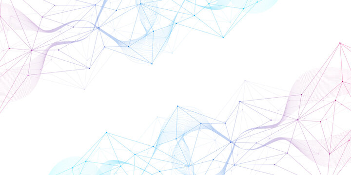 Global network connection website header or banner design. Abstract background with connecting dots and lines. Global business. Social network communication. Internet technology. Vector illustration