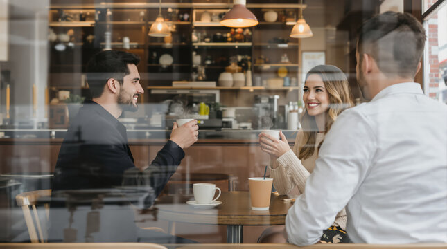 Situationship, couple on ambiguous romantic date in coffee shop