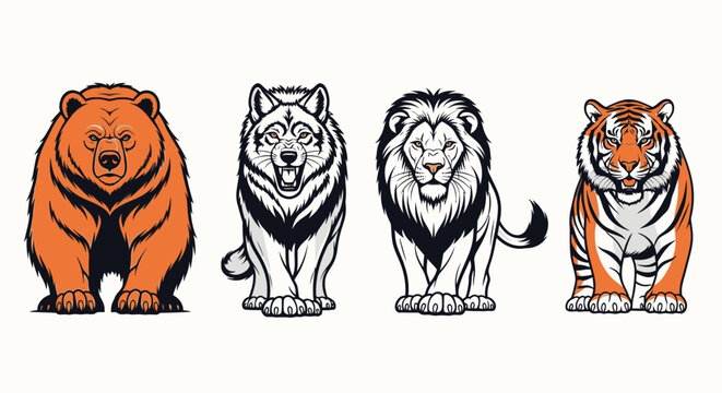 Four big cats and bear standing.