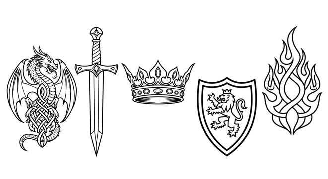 Medieval symbols and heraldic emblems collection.