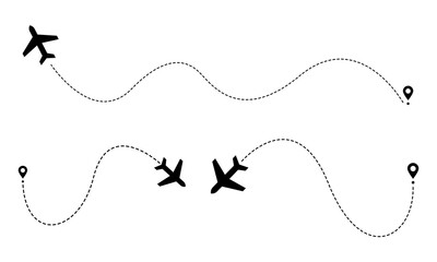 Fototapeta premium Airplane dotted line route from the starting point vector design. travel with an airplane dotted line path. heart route, going, curved, location, airplane route, transparent png background.