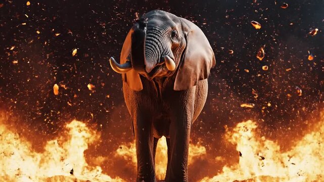 Elephant confronts flames dynamic digital composition