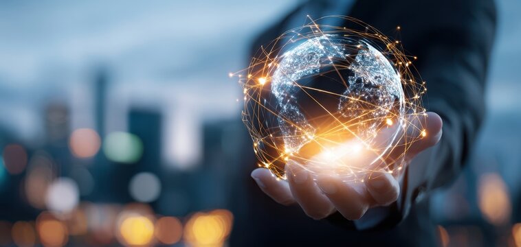 The Globe of Digital Connectivity in a Hand Over City Nightscape