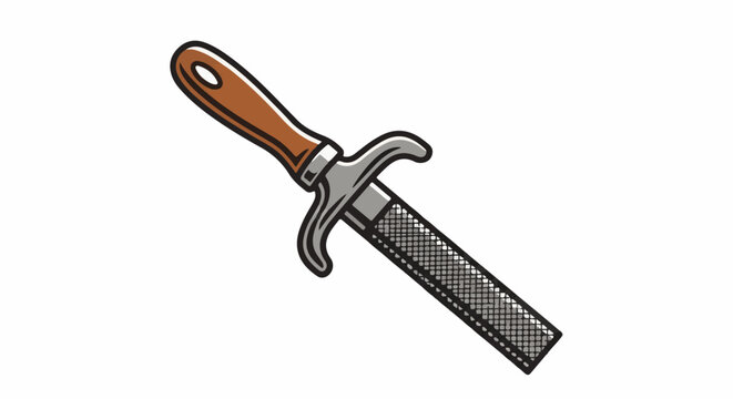 Stylized illustration of a rasp, a metal tool with a rough surface for shaping and smoothing