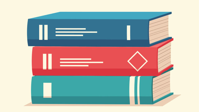 Neat stack of three hardcover books in blue red and teal colors symbolizing education knowledge and literature.
