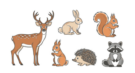 Fototapeta premium Collection of forest animals cartoon style.