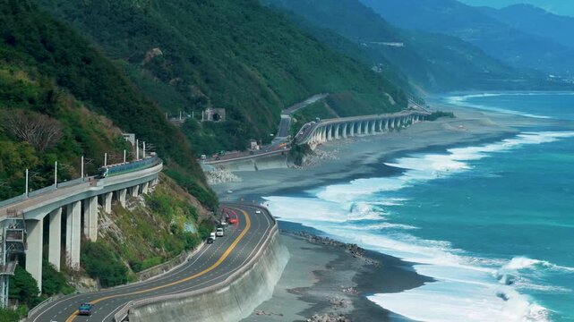 Aerial view of coast road in Taiwan