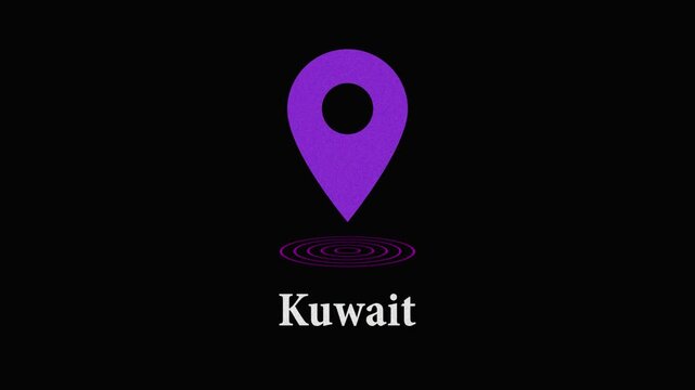 Kuwait location pin icon with text on black background map marker navigation
