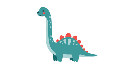 Naklejka premium Friendly green brontosaurus dinosaur with red spots along its back and a long neck standing on a plain white background.