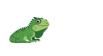 Fototapeta premium Friendly green iguana with a spiky back and detailed scales sitting and looking forward on a plain white background.