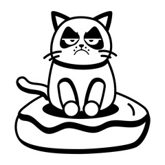A glyph style icon representing a grumpy cat    © Vectors Market