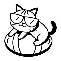 A glyph style icon representing a cat wearing sunglasses    © Vectors Market