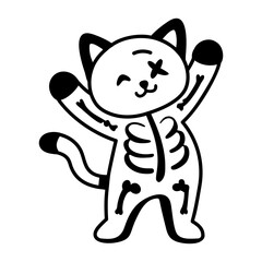 A glyph style icon showing a cat wearing skeleton costume    © Vectors Market