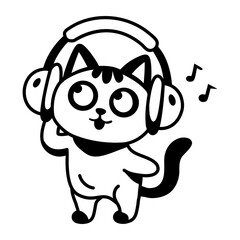 A glyph style icon representing a cat wearing headphones    © Vectors Market