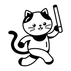 A glyph style icon representing cat running with a stick   © Vectors Market
