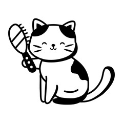 A glyph style icon showing cat combing her hair   © Vectors Market