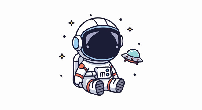 Cute Cartoon Astronaut Sitting and Contemplating Space Travel.