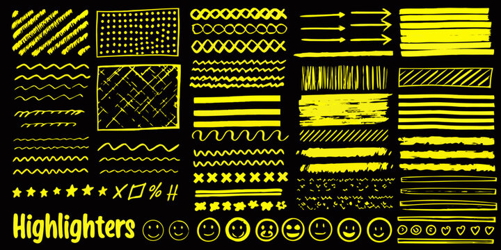 Abstract yellow highlighter marks and doodle shapes a bold silhouette