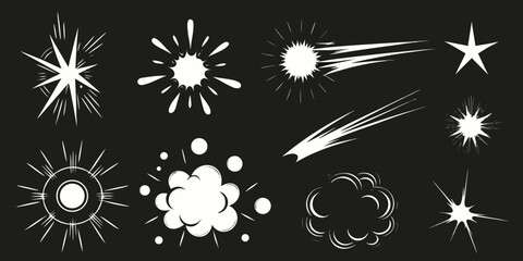 Collection of comic book style explosion effects in white silhouette © Ajay