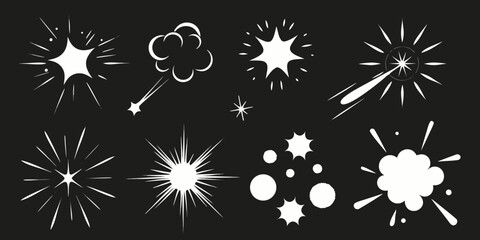 Collection of comic book explosion effects in stark white silhouette © Ajay