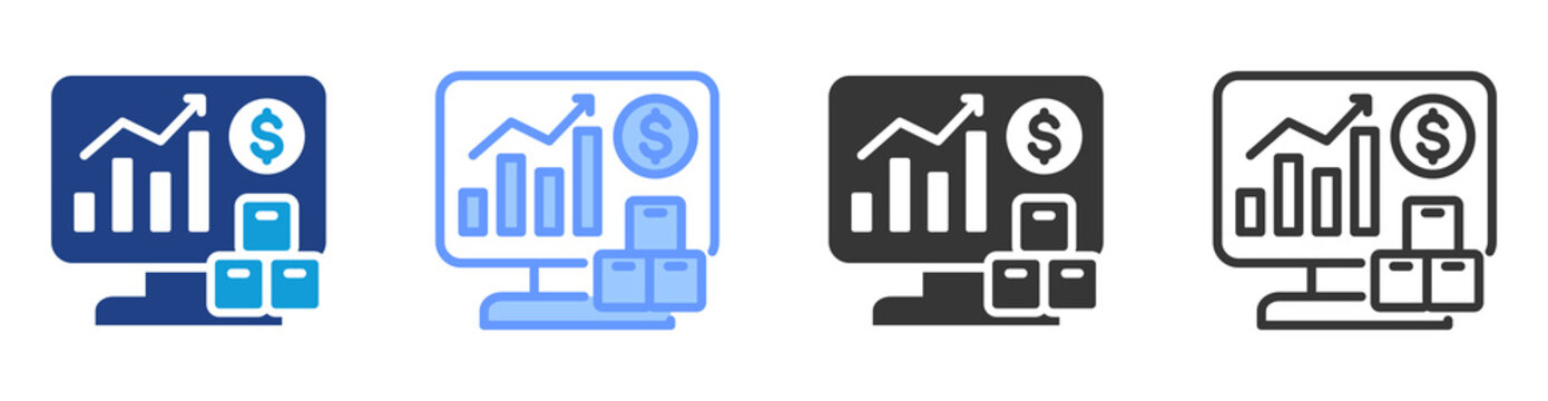 Stock Monitoring icon set multiple style collection