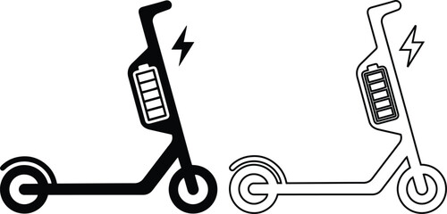 Electric scooter icon with a battery and lightning symbol, representing eco-friendly urban mobility, clean energy transport, and modern city travel concepts. © Shah Hasanuzzaman