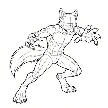 Hand drawn sketch of male furry character reaching forward aggressively to grapple opponent isolated on white.