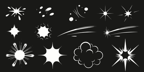 Collection of comic book explosion effects in a dynamic arrangement silhouette © Sujal
