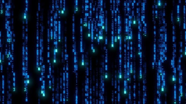 Visionary Matrix of Numbers Animating Through frame. Blue Data Analytics Background. Seamless Loop.
