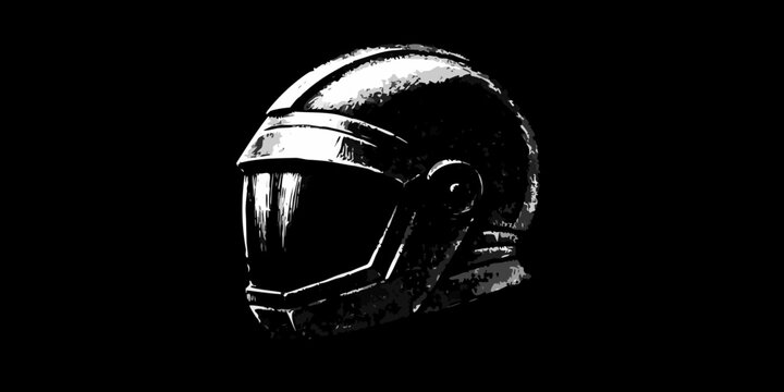 Dramatic daft punk helmet rendering with textured details silhouette