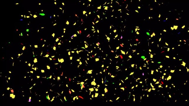 Colorful сonfetti explosion on a black backgrounds. confetti rain effect overlay alpha channel. 3D confetti explosion with transparent background.