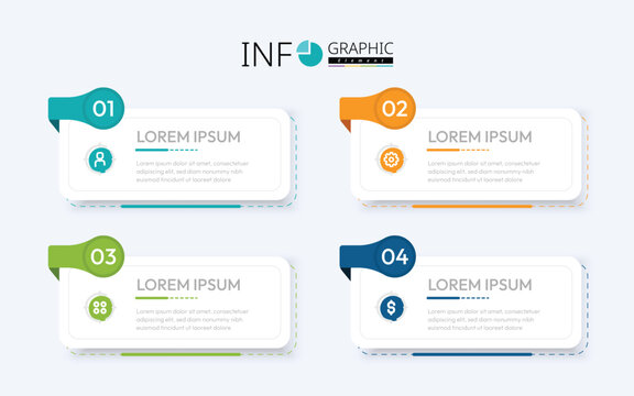 Modern 4-Step Business Infographic Layout with Numbered Banners and Icons