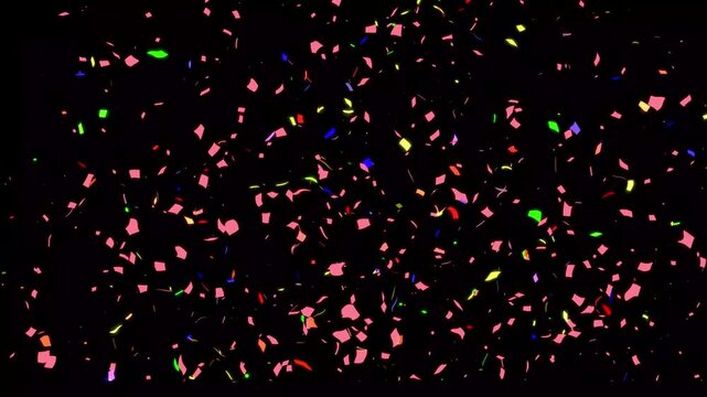 Colorful сonfetti explosion on a black backgrounds. confetti rain effect overlay alpha channel. 3D confetti explosion with transparent background.