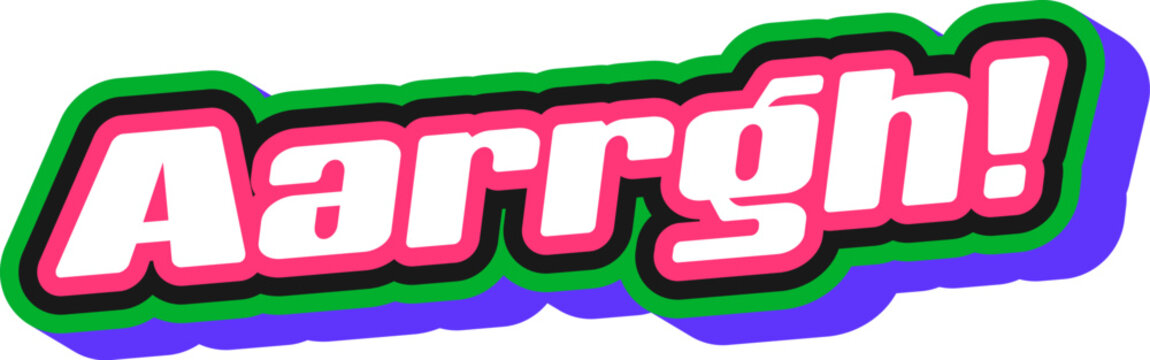 Pirate interjection vintage Y2K sticker or tag. Corsair marine 60s Y2K sticker, filibuster treasure hunting vector patch. Piracy and nautical label with aarrgh anger exclamation retro typography